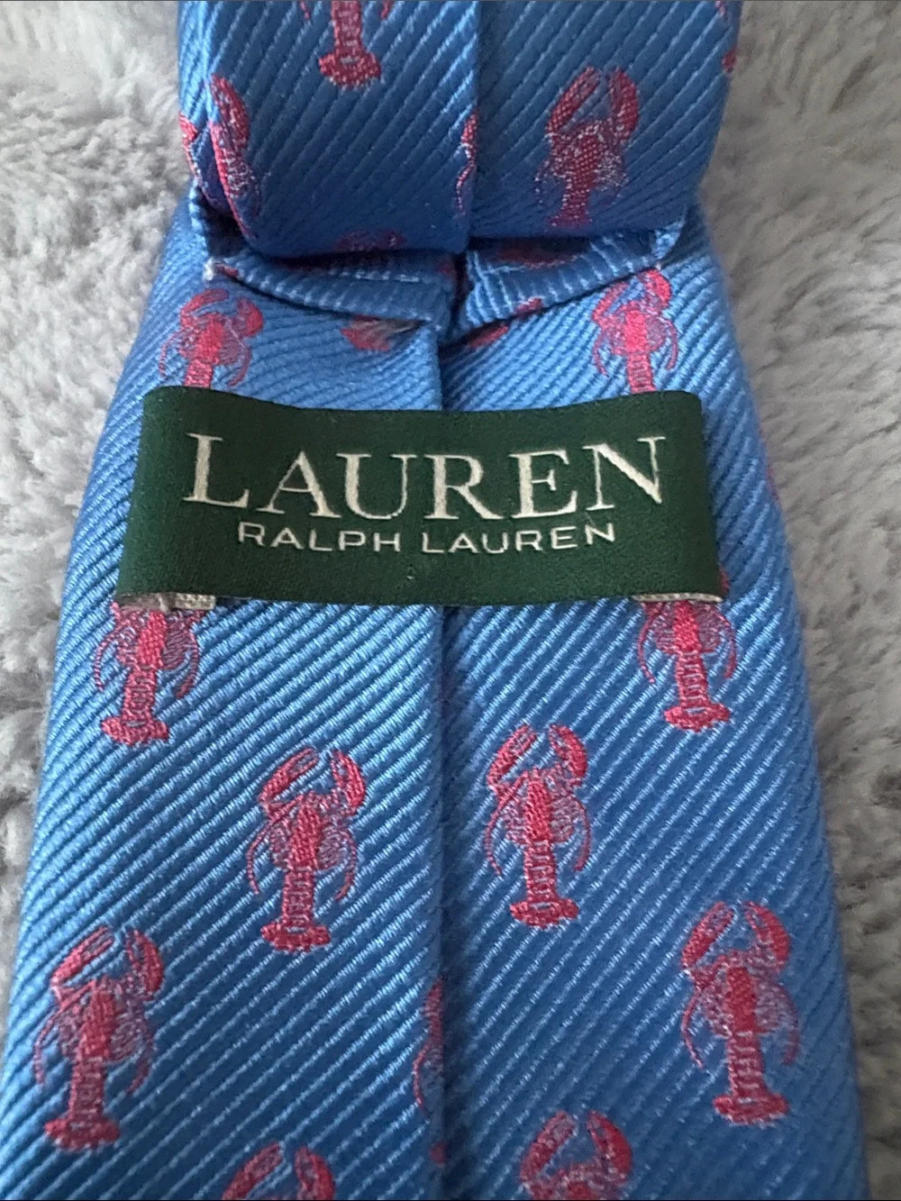 EUC Ralph Lauren Blue Silk Tie with Pink Anchor Motif 52”